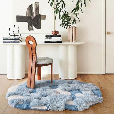 形地台毯卧室床边毯级门垫ins风雾蓝异高感加青丝暮雪厚毛绒阳飘