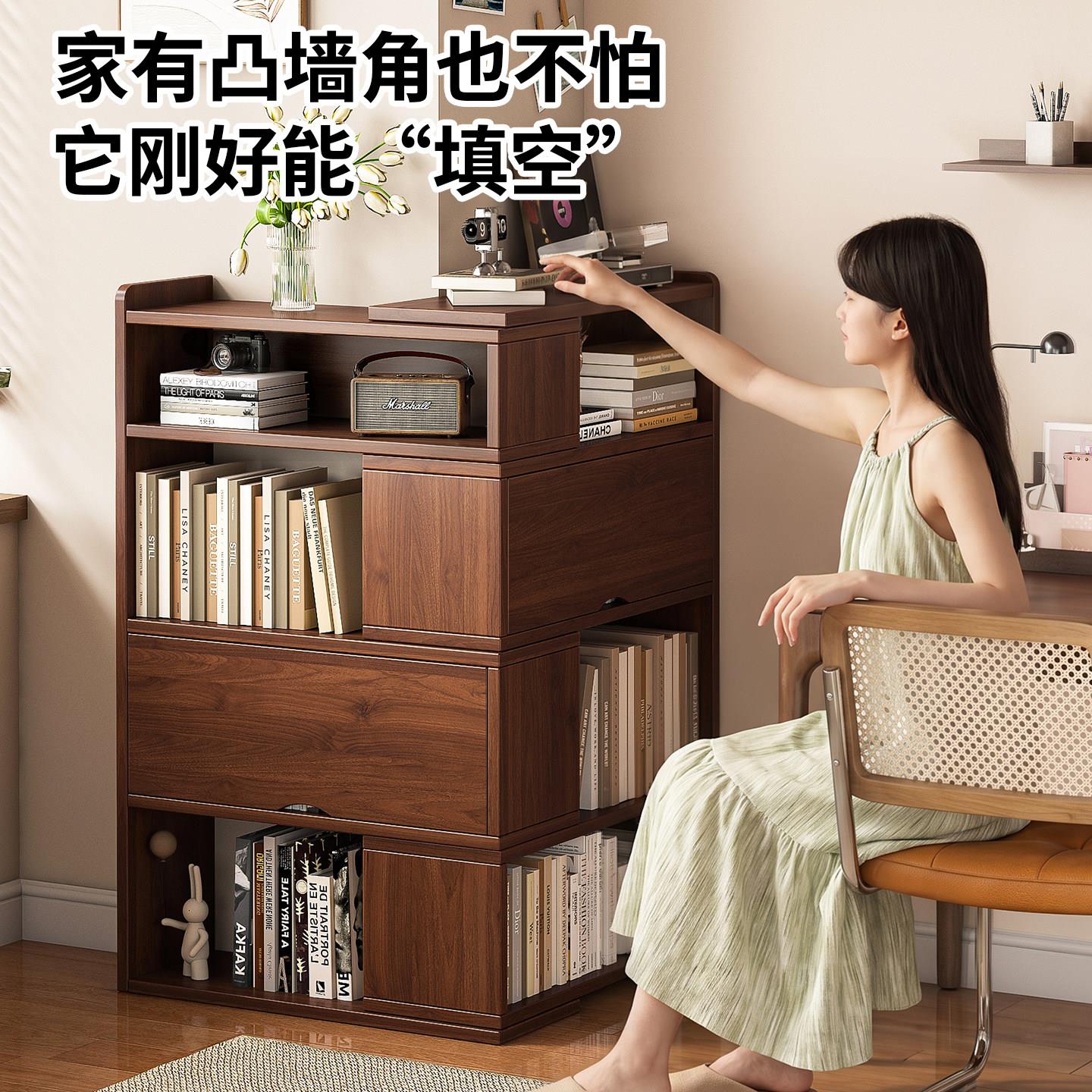 实木书架可伸缩一地体矮书柜家用客落厅靠墙转角童置物架儿阅SJ00