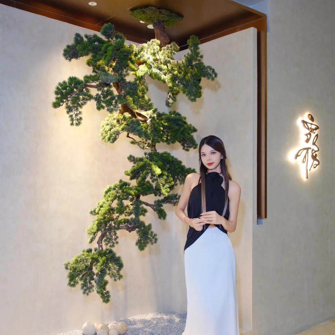 悬崖式迎客倒仿真绿植壁 挂造景摆件中国松风挂25210松树装饰