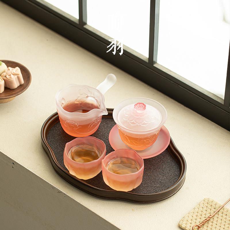 新中荷粉雾A14651+A塘月色三才盖碗家用防烫玻功璃茶碗轻奢夫茶式