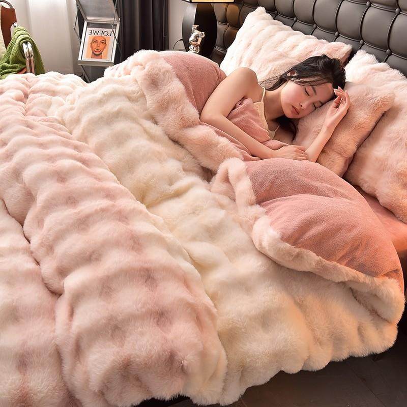 高套档兔兔毛绒四件套牛奶绒速暖珊瑚上绒DKX床单被冬季法兰绒床,床上用品,隔脏床品,淘宝优惠券,粉丝福利购,淘宝优惠卷