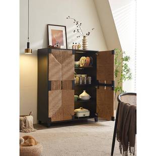 藤工匠中世纪藤木餐具实柜abi 黑22入W口柜储物柜双门 Sa色bi风格