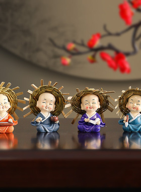 小沙弥小和尚摆件禅意盆景迷你佛系人物汽车载客厅茶桌装饰品一休