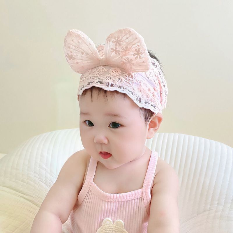 婴儿帽子夏季薄款甜美洋气公主小月龄女宝宝蕾丝假发发带护囟门帽