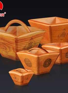 速发桃木仿古米斗摆件手工雕刻家用老式居质升子升斗厨房摆木装饰