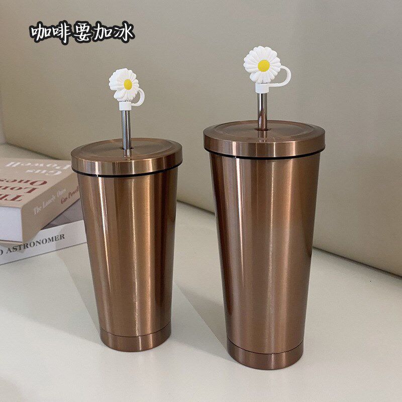 速发吸管保温杯风双层不锈钢带盖子约家用水杯简牛奶果汁杯