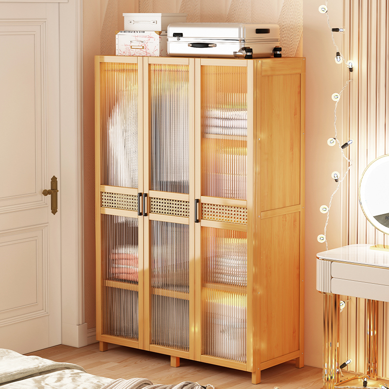 速发简易衣柜卧用实木结实耐用家用房室楠竹收纳柜组装衣橱储物柜
