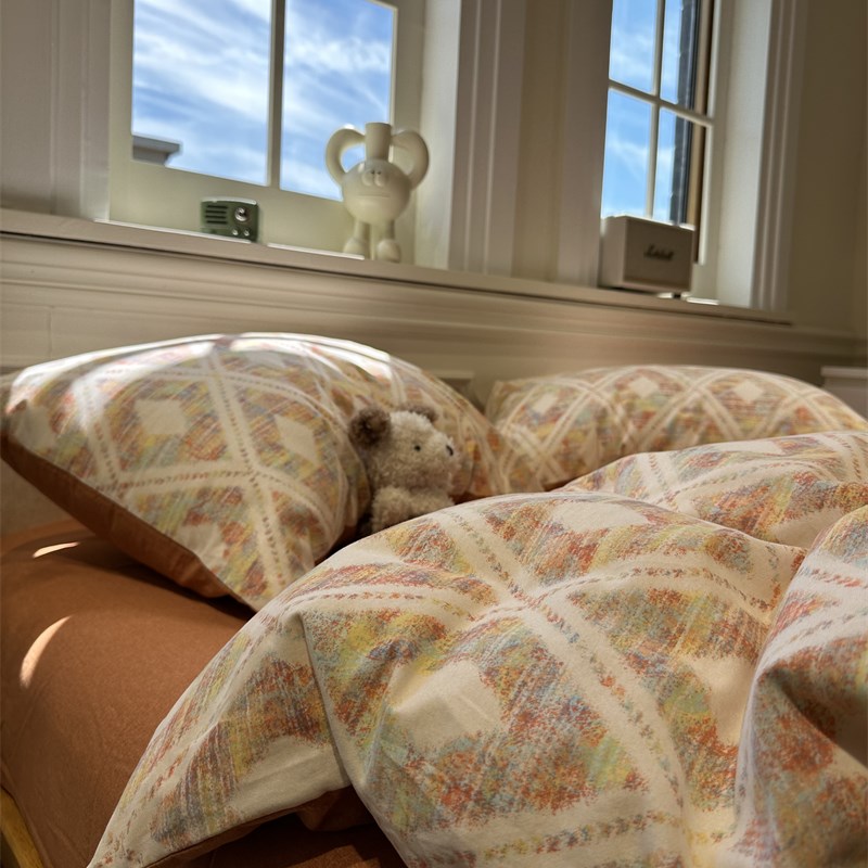 速发加厚纯棉磨毛1形橘色四件套全棉185m菱..保暖冬