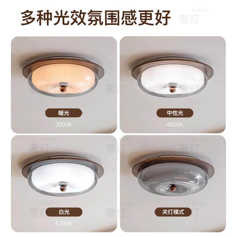 现货房间卧室灯 吸顶感主卧2z025新款护眼法式复古玻璃房灯具