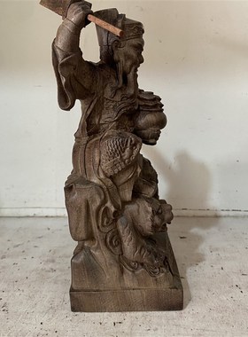 速发沉香木原木雕刻骑虎赵公明实木装饰摆件家居乔迁武财神摆设工