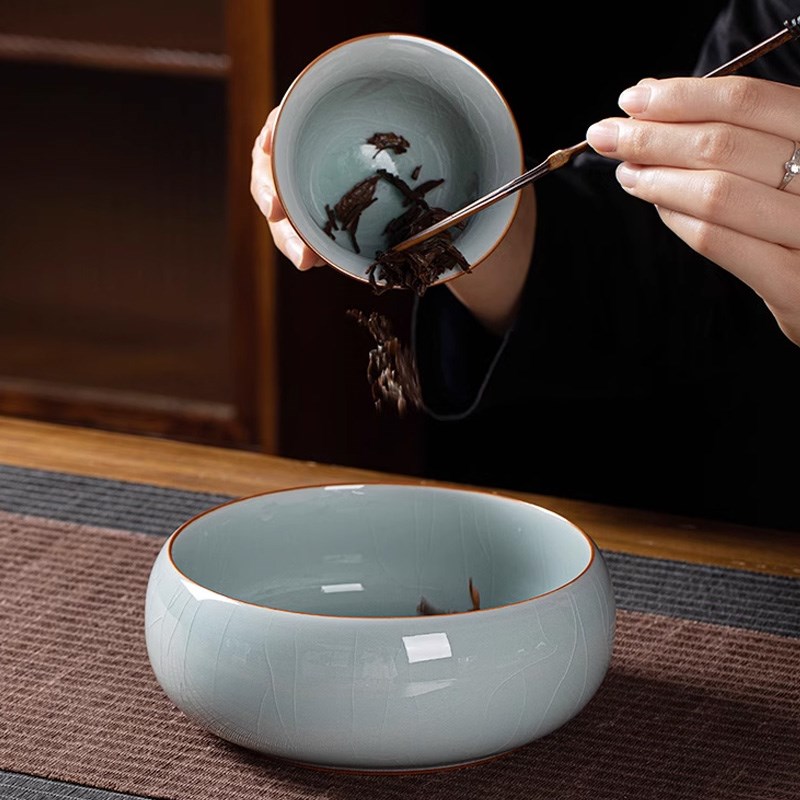 速发景德镇青瓷冰裂釉茶洗特大号家用笔洗陶瓷茶具配件洗茶碗水盂