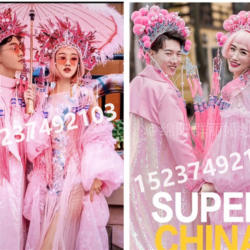 现货速发201新款街拍嘻哈混搭婚纱装中国风戏服旅拍国潮情侣主题