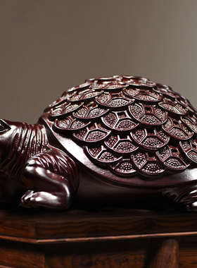 速发木雕金钱龟面件实木工办礼品摆饰开业送礼寿礼桌摆艺公室家居