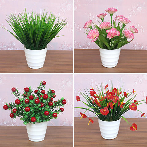 速发植厅花摆火塑料假花向日葵小盆栽设鹤花餐桌面卧室绿客摆件绢