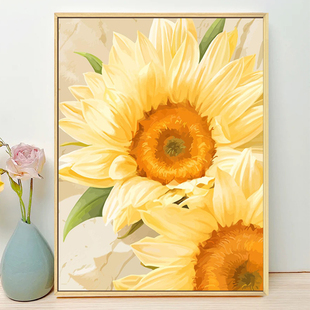 速发治愈系挂画客厅装饰画风壁画摆画向日葵卧室床头画桌面太花