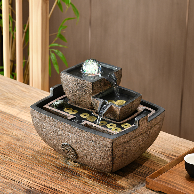 速发时业运转球客厅办公室桌面流水摆件茶室书房开饰品迁装来送礼