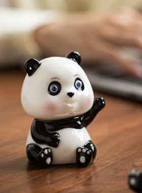 速发创意可爱陶瓷熊汽小摆厅客件酒柜办公室桌面摆设猫车载工艺品