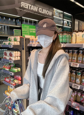 速发灰色连帽卫春外套衣秋款202新款开衫薄气棉加绒空款休闲