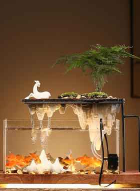 速发假山喷泉饰水办件创意摆公室桌面鱼缸循环装流客厅玄关开业礼