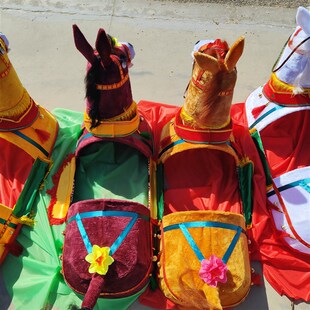 速发秧歌灰色马河南省毛驴舞蹈服装头饰全套饶平布马演出道具马灯