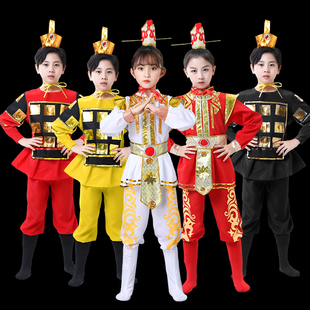 速发花木服兰装 男童舞蹈演出服盔兰辞戏曲儿童古代士兵将军木甲表