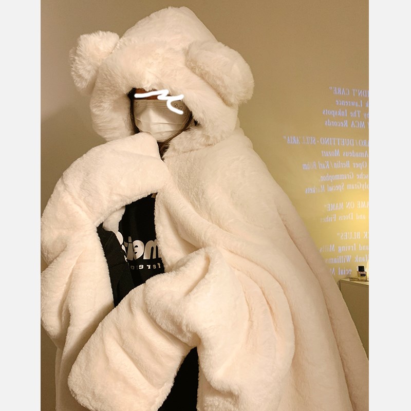 速发毛绒肩毯冬季加厚保暖午风毯子披睡办公室懒人披毛连帽斗篷