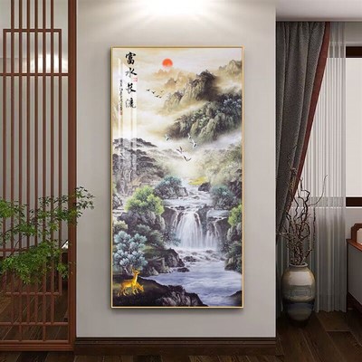 速发旭日东升好寓意竖版挂画新中式入户玄关正对门壁画走廊过道装