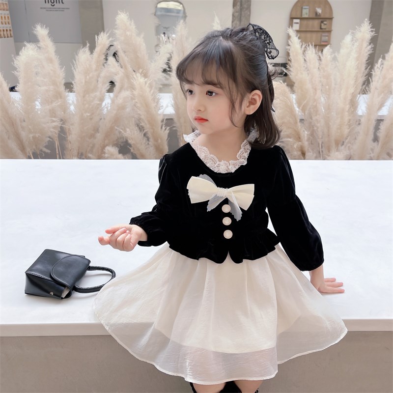 速发.童秋装连儿裙洋童小孩生日礼服蝴蝶结公主裙衣.气宝宝裙子