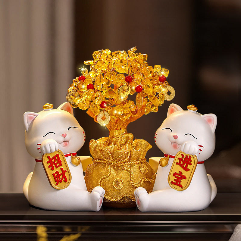 速发招财猫发财树乔厅玄物酒柜装饰摆件前台开业大吉礼关客迁新居