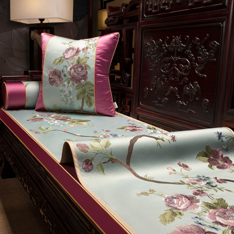 速发实木中具沙发巾家国风高档红木沙发坐垫盖布罗汉用家罩垫子