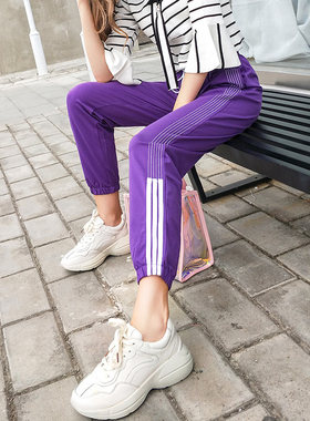 速发伦动裤202春秋新款脚个子紫色哈运小脚裤宽松休闲直筒束小长