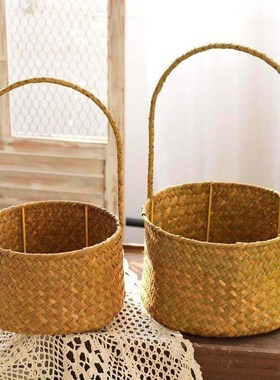 速发花篮藤花手提篮子草编竹编编织手工插花编水草小篮篮植物篮子