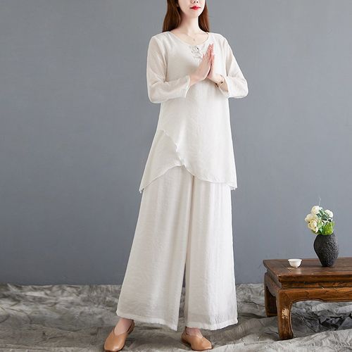 速发佛系禅意装衣风居士服年轻款茶禅仙气中式中国服棉麻套装服服