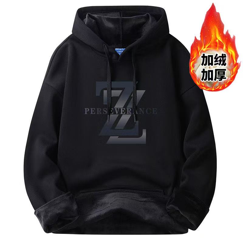 2025秋冬款连帽卫衣男士加绒外套时尚潮流上衣休闲学生加厚帽衫
