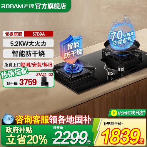 [新品]老板防干烧燃气灶D2P家用节能煤气灶天然气液化气双灶台