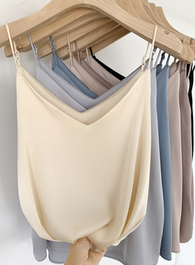 绸缎仿真丝可调节细肩带吊带背心v领打底常规通勤纯色修身香槟色