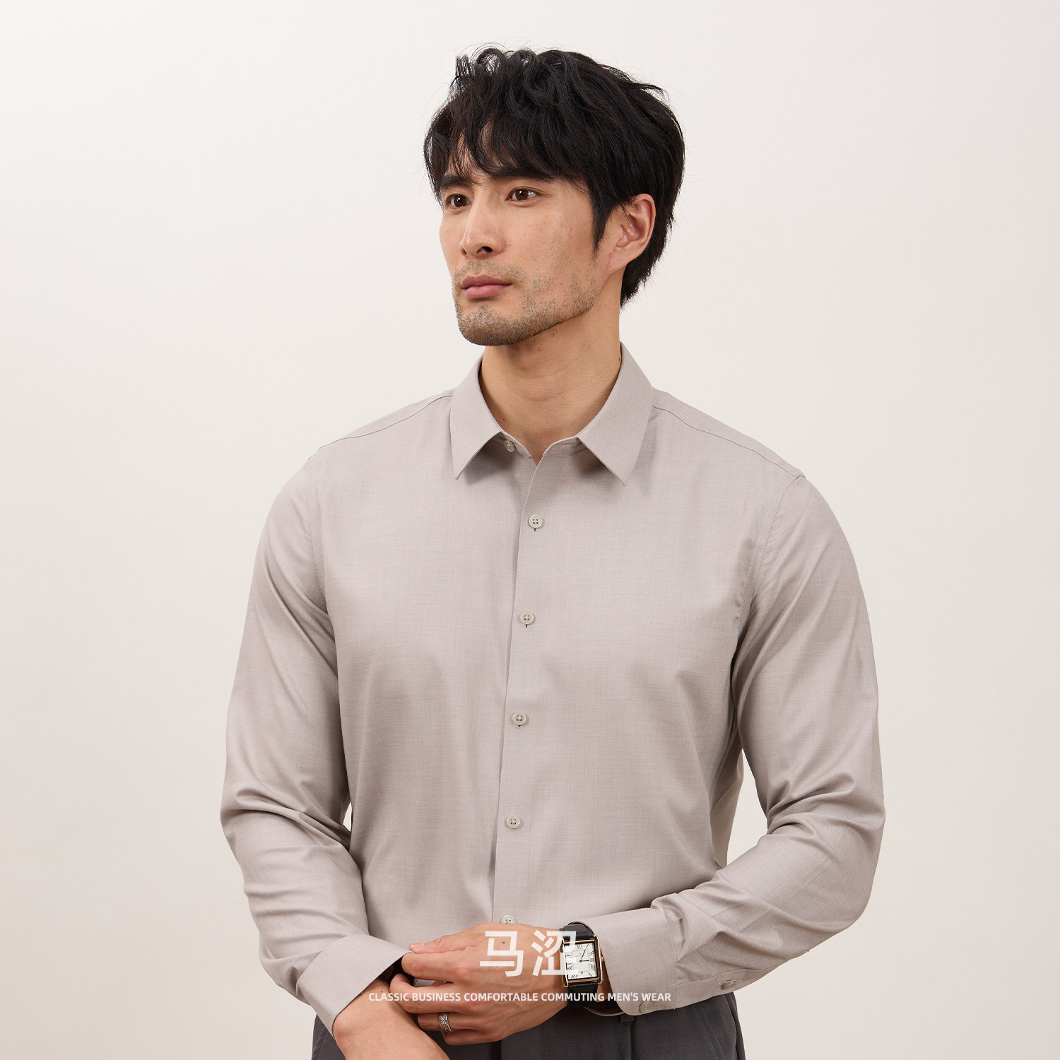 马涩韩版高级感衬衫男商务黑色寸衫男士休闲正装免烫抗皱白色衬衣