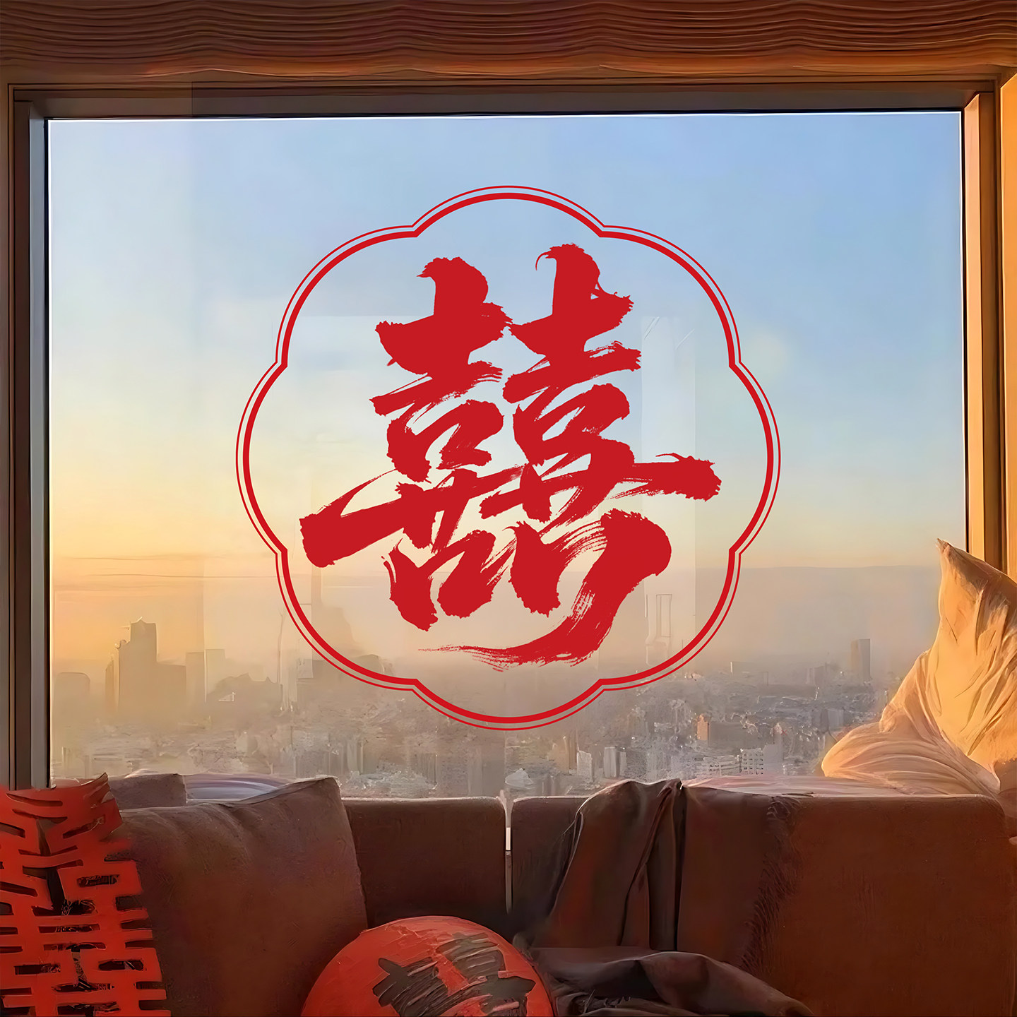 结婚喜字静电窗贴玻璃窗花贴纸囍字婚房布置装饰女方卧室客厅男方