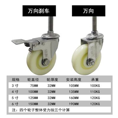 304不锈钢丝杆万向轮121620机械冷库耐腐蚀脚轮加长螺纹轮子