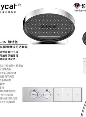 暗式洒装淋浴花套装恒温全铜嵌入墙洒花预埋式枪F8040C-3灰色镜雨