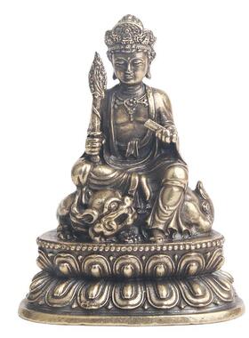 铜文菩文殊菩萨萨佛黄像摆件纳福铸铜供奉神像仿殊古文玩工艺品老