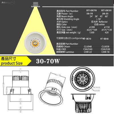 8寸大堂酒花店led筒灯机压铸35W40W50W60WGVX70W场天筒灯6度发0光