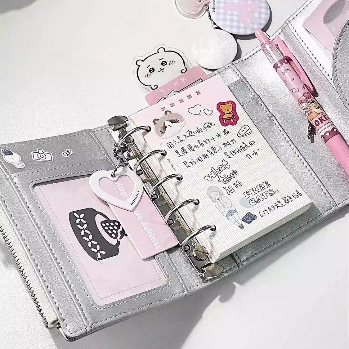 小子红记书同款银色m5三折式活页手帐本日程计日划本笔记事本卡册,文具电教/文化用品/商务用品,手帐/日程本/计划本,淘宝优惠券,粉丝福利购,淘宝优惠卷