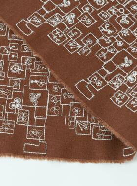 棉花字母麻绣EDV花布料系风格服装围裙靠垫日桌0布面料咖啡色新品