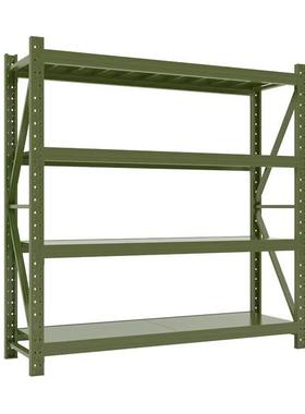 军绿色加厚物资重型仓库货架多层仓储铁架子地下储藏室营房储物架