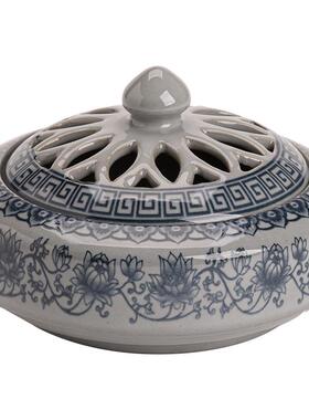 青花盘香炉熏陶古陶泥工瓷BOO艺品香摆意件倒流香薰炉创家居香插