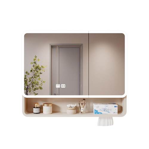 太空铝加高圆弧浴室镜柜卫生间挂墙式智能带灯带美妆收纳架储物柜