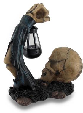 新款万圣节装饰摆件骷髅头提灯树脂工艺品家居户外装饰品摆件