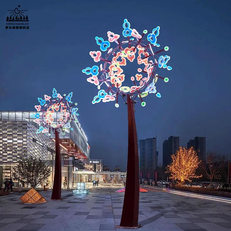风动艺术景观灯公园大型太阳花八爪鱼旋转摆动风车创意动态装置