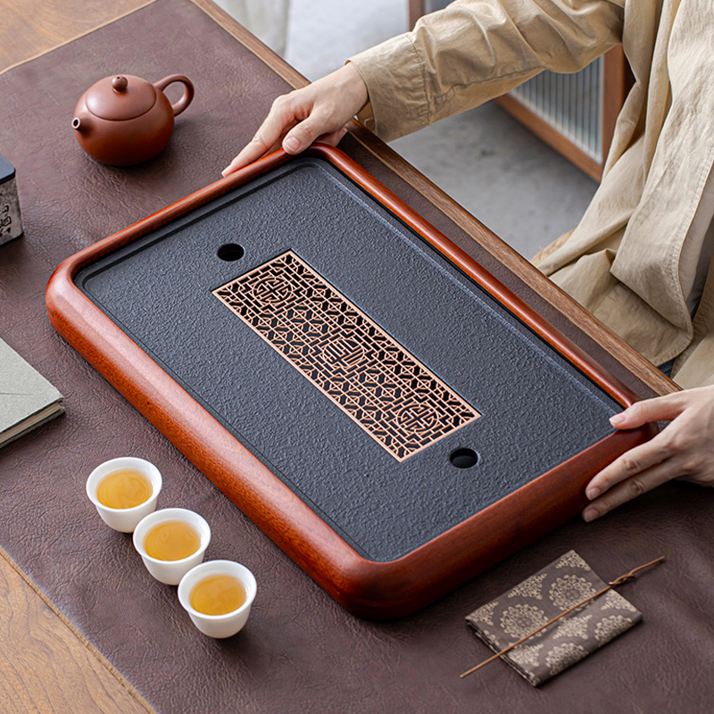 新款家用茶盘石板干泡盘实木茶托盘茶台沥水功夫茶具小型功夫茶海